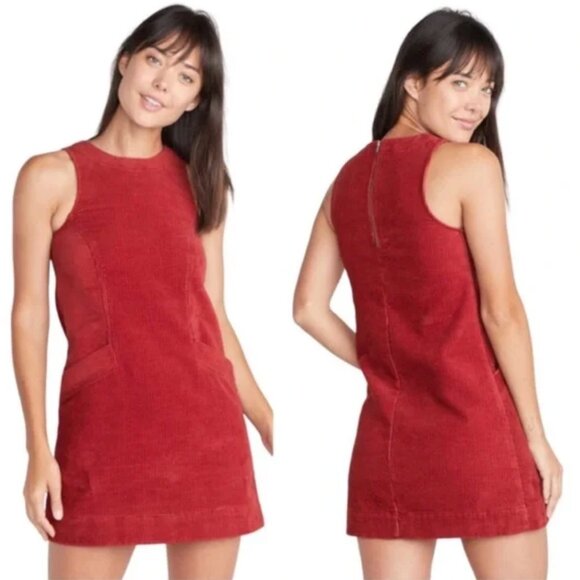MARINE LAYER Corduroy Sleeveless Red Florence Shift Dress Size Small - Picture 1 of 8